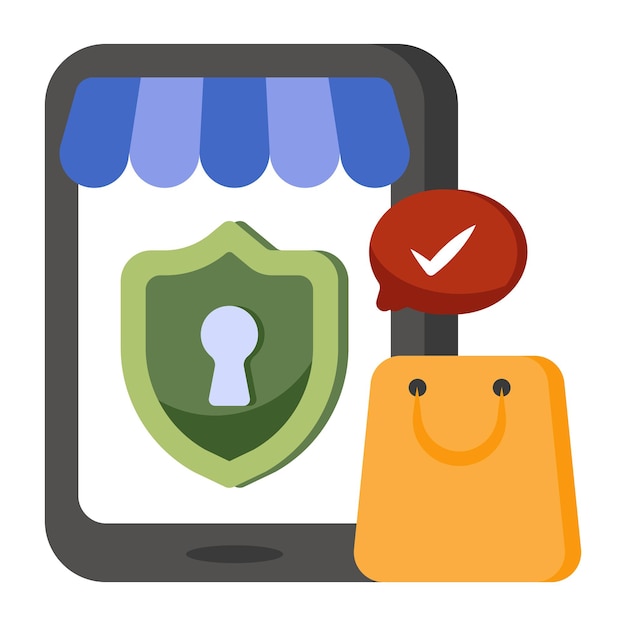 Vector modern design icon of secure mobile shopping