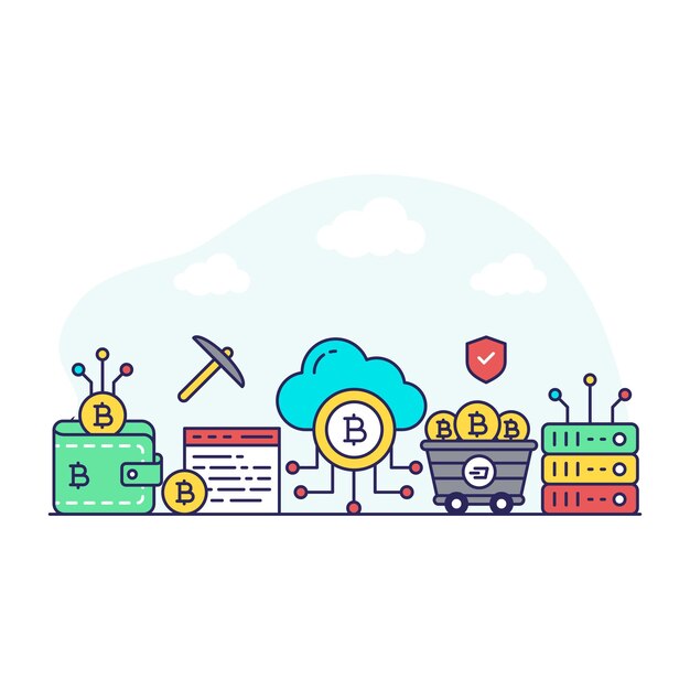 Vettore illustrazione di design moderno del cloud bitcoin