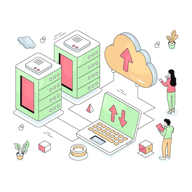 클라우드 업로드의 현대적인 디자인 일러스트레이션
