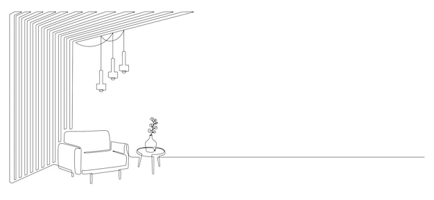 スカンジナビアのデコレーションと柔らかい家具の椅子 シンプルな線形スタイルのドゥードル 概要ベクトルイラスト