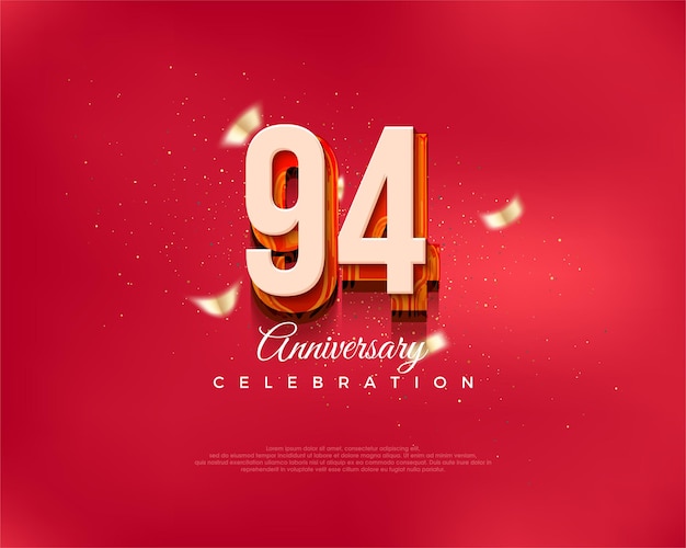 Modern design number For the 94th anniversary celebration in luxurious red Premium vector background for greeting and celebration