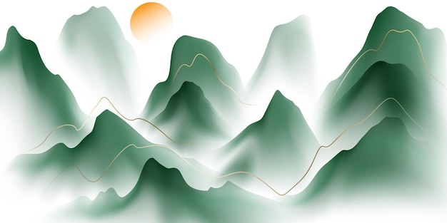 modern design vector illustration of beautiful chinese ink landscape painting