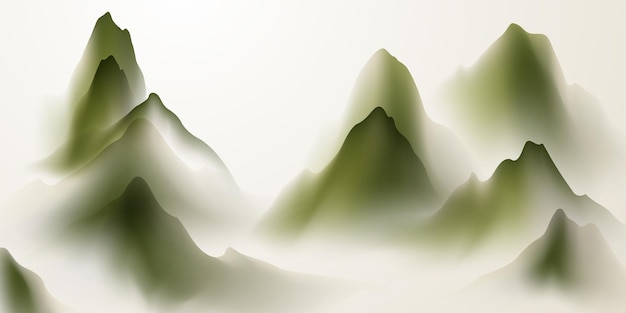 Modern design vector illustration of beautiful Chinese ink landscape painting