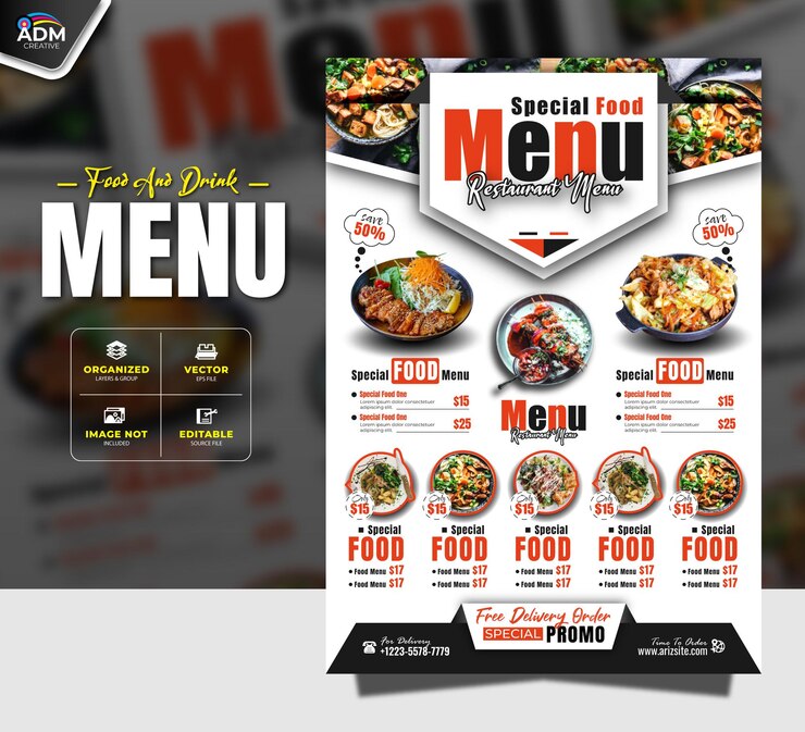 Vector modern design vegetarian food menu flyer and banner template
