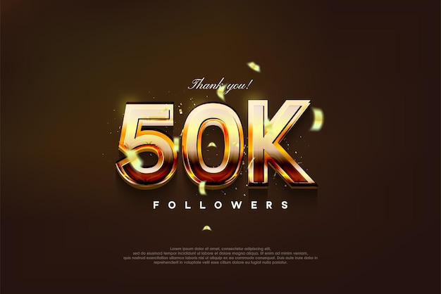 Modern design with shiny gold color to thank 50k followers Premium vector background for achievement celebration design