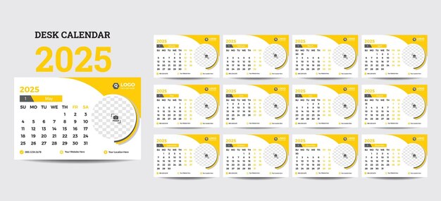 Modern Desk Calendar 2025 Office Calendar 2025Week begint op zondag sjabloon