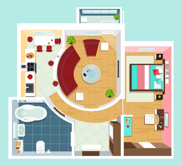 Modern detailed floor plan for apartment with furniture. top view of apartment. vector flat projection.