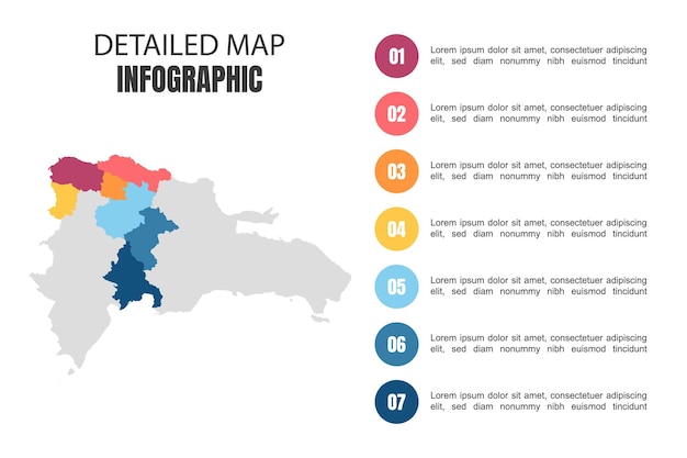 도미니카 공화국의 현대 상세한 지도 인포 그래픽