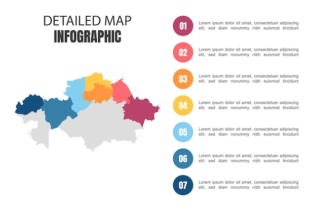 카자흐스탄의 현대 상세한 지도 인포 그래픽