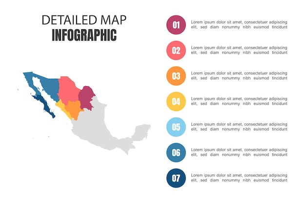 Infografica moderna della mappa dettagliata del messico