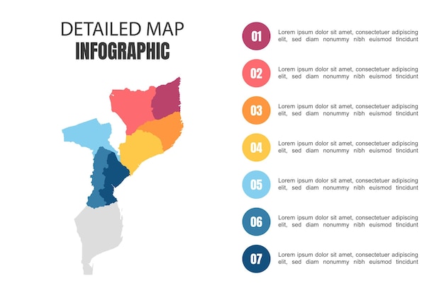 Infografica moderna della mappa dettagliata del mozambico