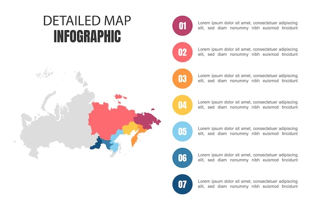 ロシアの現代の詳細な地図のインフォグラフィック