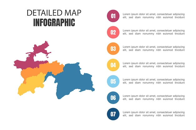 タジキスタンの現代の詳細な地図のインフォグラフィック