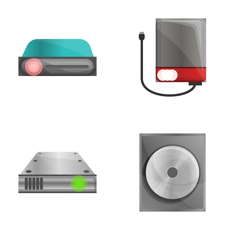 वेक्टर modern device icons set cartoon vector power bank and disc player electronic device