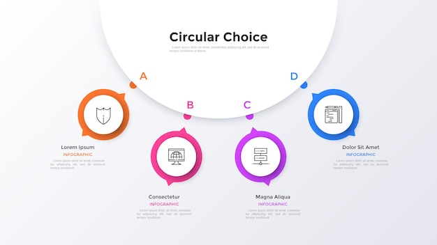 Modern diagram with four round elements connected to main paper white circle