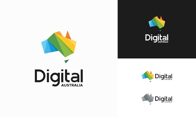 Disegni del modello moderno del logo dell'australia digitale illustrazione vettoriale disegni del modello del logo della tecnologia australiana