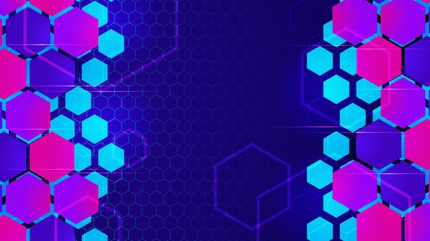 Modern digital business technology blue and purple abstract design background with hexagons