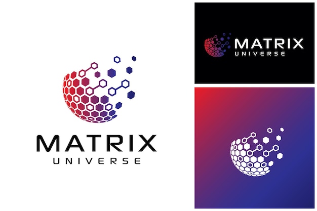 Современная цифровая футуристическая шестиугольная цепочка точек мира Globe Link Network Matrix Universe дизайн логотипа