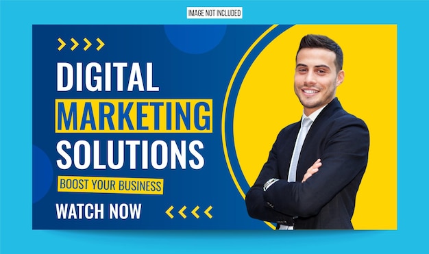 Modern digital marketing solutions web banner and YouTube thumbnail template editable text