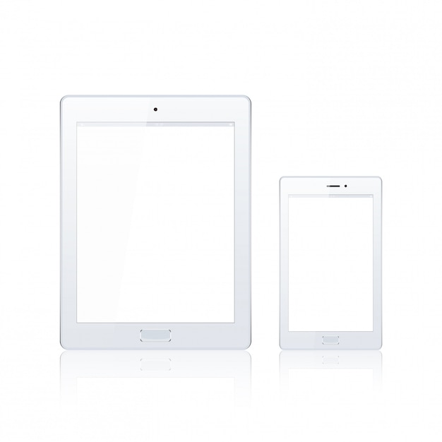 ベクトル 白で隔離されるモバイルのスマートフォンを持つ現代のデジタルタブレットpc。科学および技術の概念。図