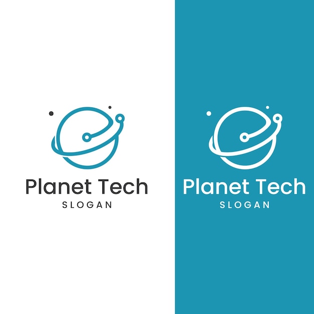 Modern digital tech world logo global or tech planet and digital tech protection Logo with concept vector illustration template