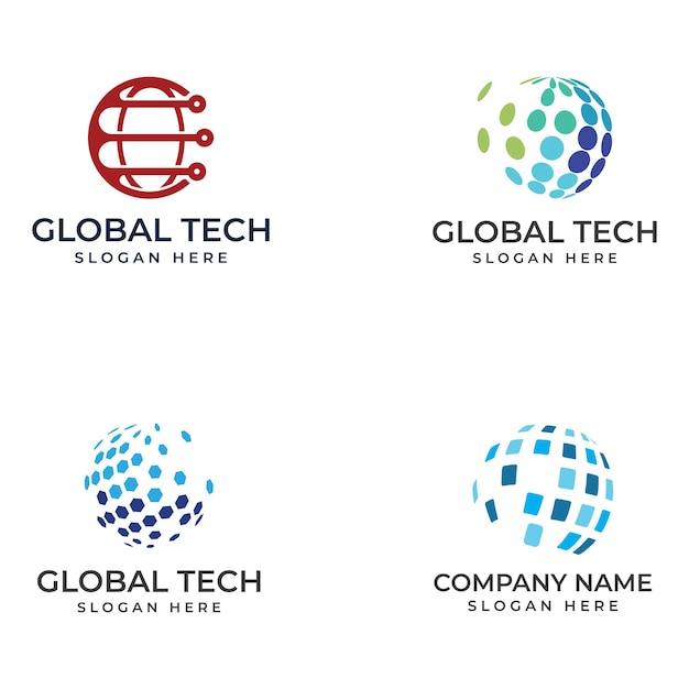 Modern digital tech world logo global or tech planet and digital tech protection Logo with concept vector illustration template