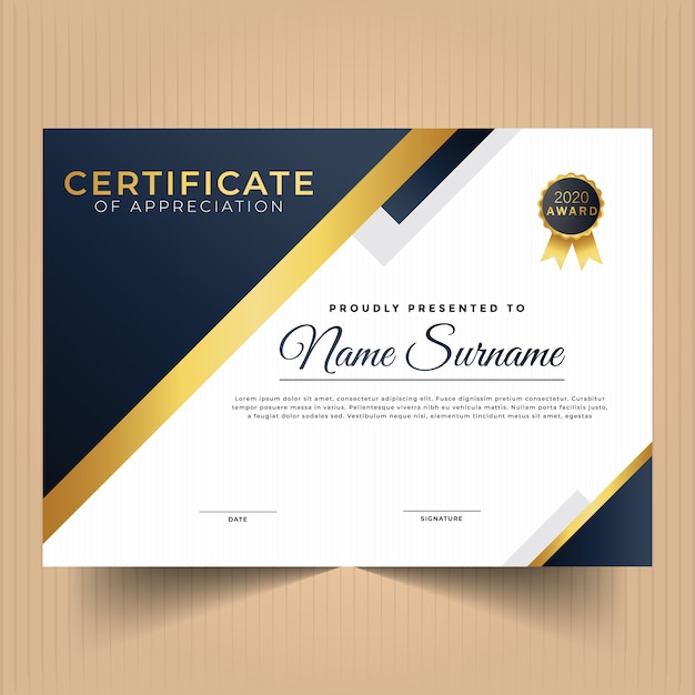 Modern diploma template with golden elements