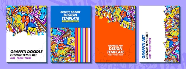 Modern doodle graffiti art poster or flyer template with colorful design