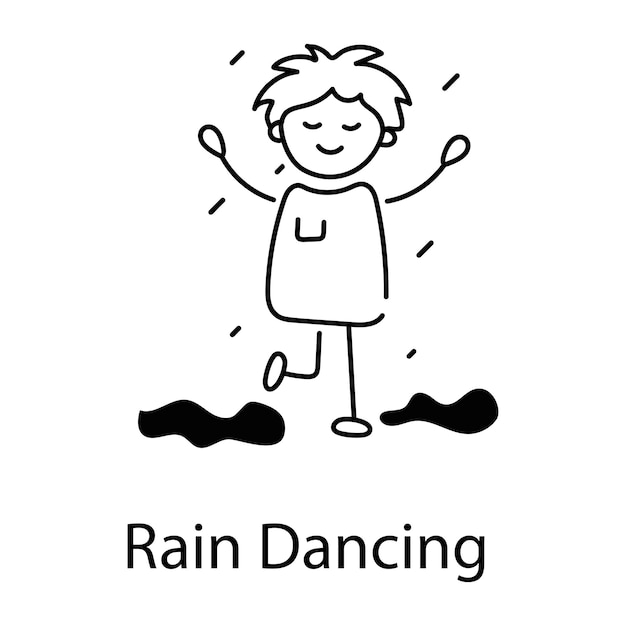 Modern doodle icon depicting rain dancing