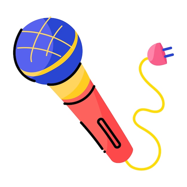 Vector modern doodle sticker of singing mic