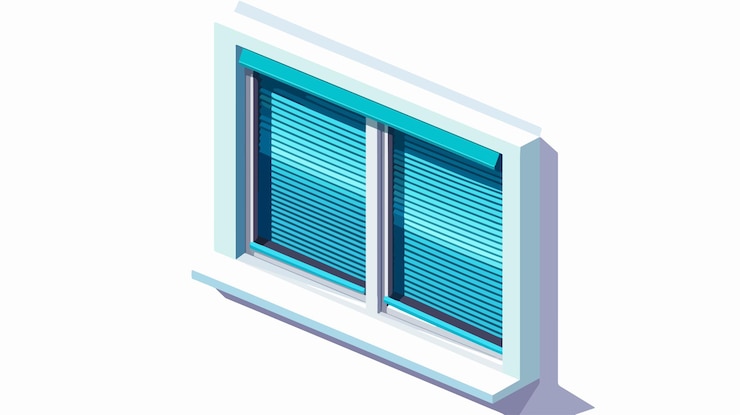 Vector modern double window with roller and semiclosed blinds professional interior design