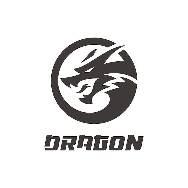 Vector modern dragon head silhouette mascot vector logo icon in black and white color