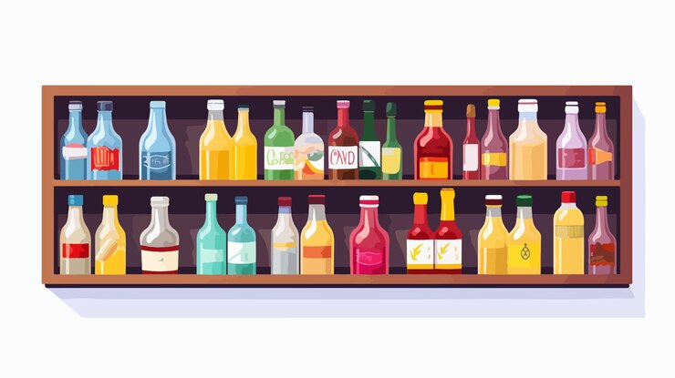 Vector modern drink drawers with bottles flat vector isolated on white background