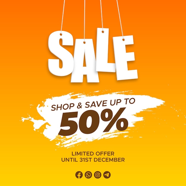 Modern dynamic orange discount sale banner for instagram post social media web
