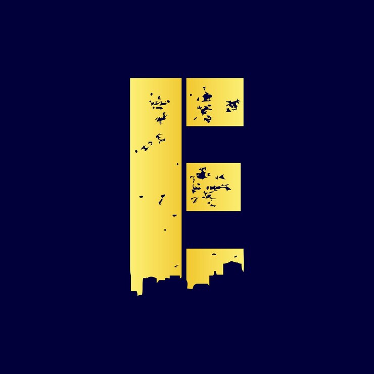 वेक्टर modern e letter logo with city silhouette