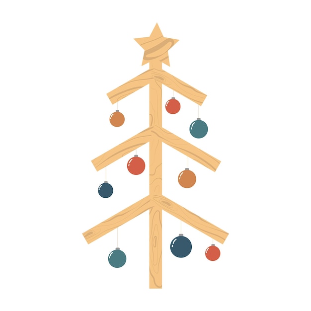 木の板で作られた現代の環境に優しいクリスマス ツリー クリスマス休暇の冬のシンボル エコ季節装飾プラスチック無料ベクトル イラスト白で隔離