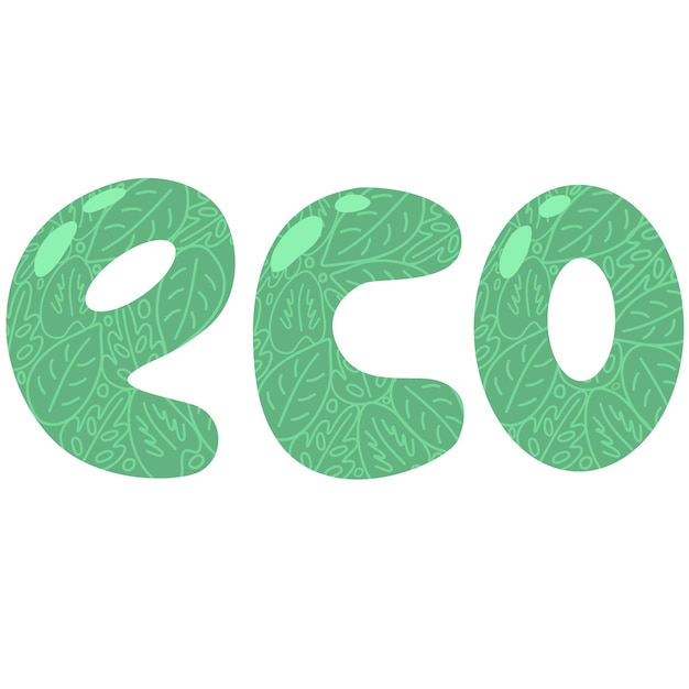 Vector modern eco lettering with leaves the concept of ecology zero waste and sustainability