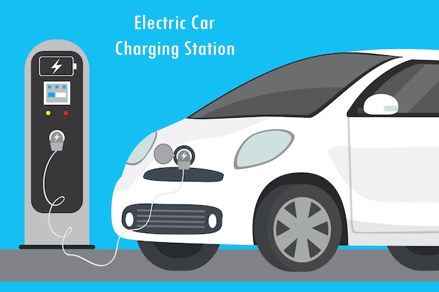 Modern Electric Car and Charging Station