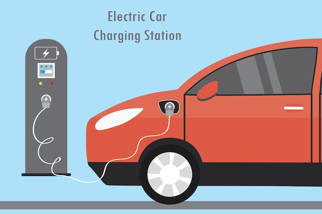 Modern Electric Car and Charging Station