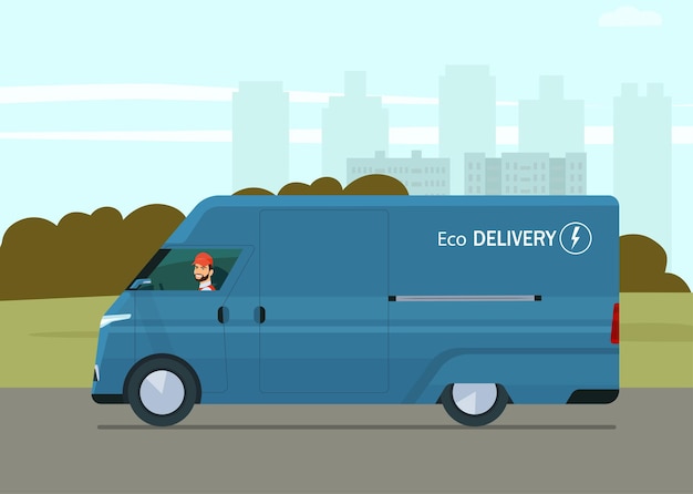 Modern electric cargo van flat style illustration