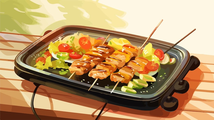 Vector 맛있는 고기 스키버 를 가진 현대적 인 전기 그릴