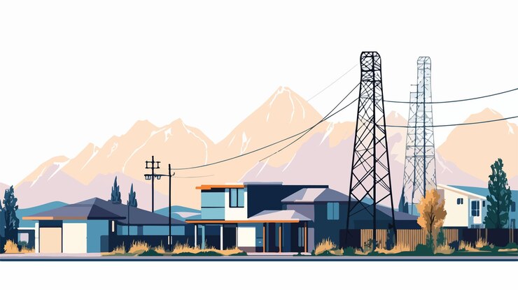 Vector modern electric station in the famous ridge neighborhood