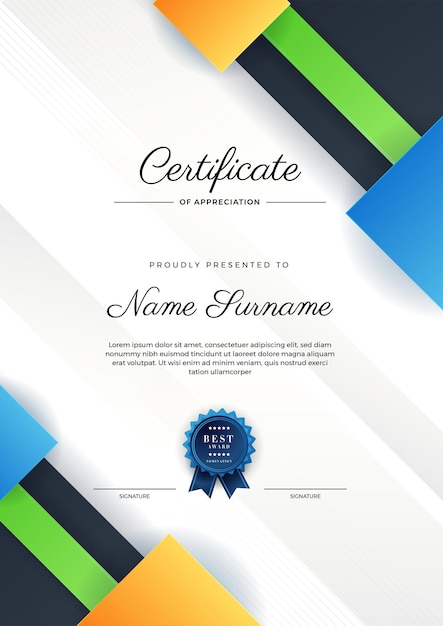 Modern elegant blue and black diploma certificate template Certificate of achievement border template with luxury badge and modern line pattern For award business and education needs