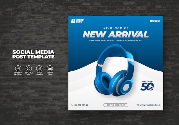 Vector modern and elegant blue color wireless headphone brand product for social media template banner