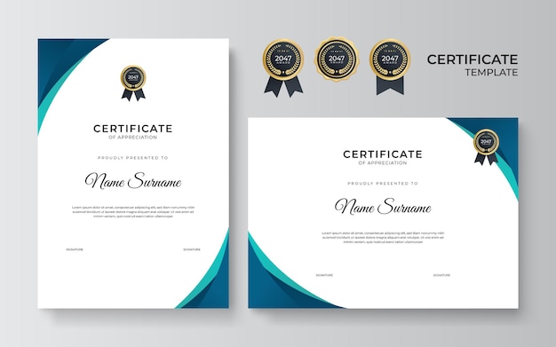 Modern elegant blue and green tosca diploma certificate template