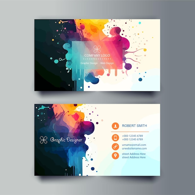 Vector modern and elegant business card template with colorful splash watercolor style illustration