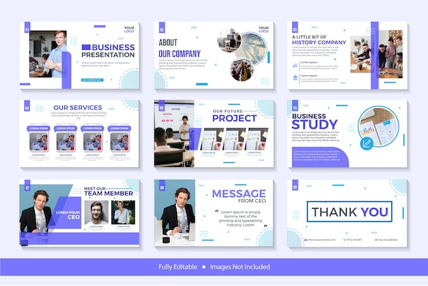 Modern elegant business presentation workflow 12 slide template design set