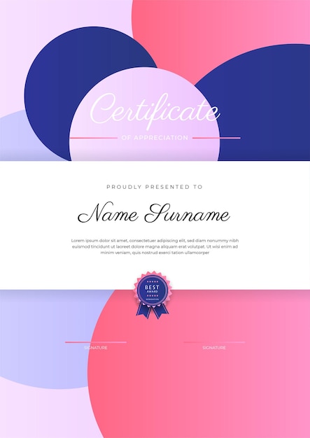 Modern elegant colorful diploma certificate template Certificate of achievement border template with luxury badge and modern line pattern For award business and education needs