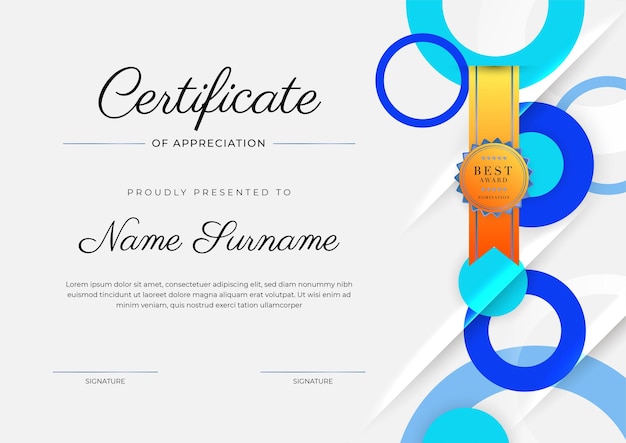 Modern elegant colorful diploma certificate template certificate of achievement border template with luxury badge and modern line pattern for award business and education needs