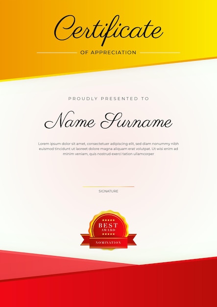 Modern elegant colorful diploma certificate template Certificate of achievement border template with luxury badge and modern line pattern For award business and education needs